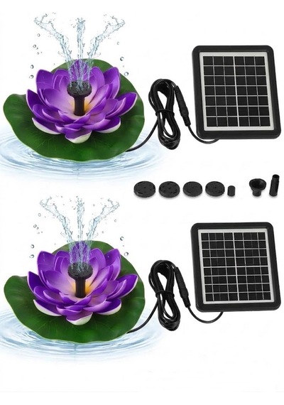 Güneş Enerjili Mor Lotus Çiçekli Solar Fıskiye - Dekoratif Bahçe Süs Havuzu - Havuz Süsü
