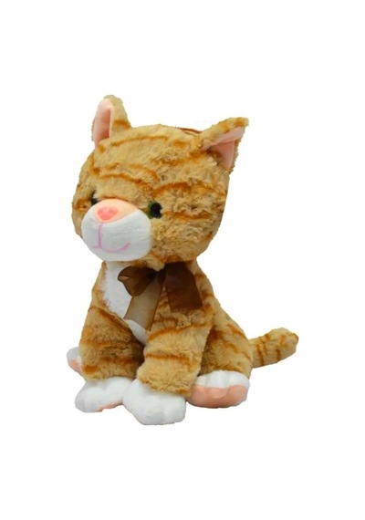 Miyavlayan Tekir Peluş Sesli Kedi 28 Cm Kedi Sesi Çıkaran Bal Rengi Turuncu