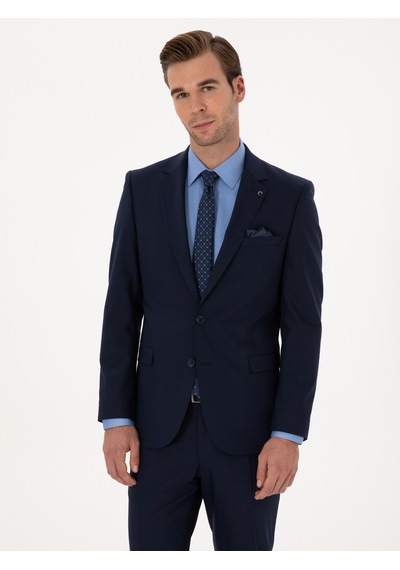 Cacharel Lacivert Slim Fit Yün Karışımlı Mikro Desenli Takım Elbise