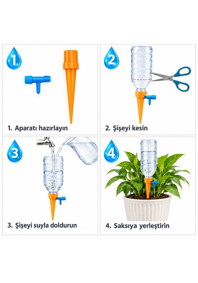 Damla Sulama Aparatı 10 Adet Ayarlı Pet Şişe Uyumlu Bitki Sulama Başlığı