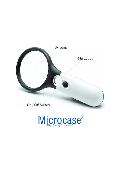 Microcase By5 Işıklı Çift Gözlü 45X 3X Büyütme El Büyüteci