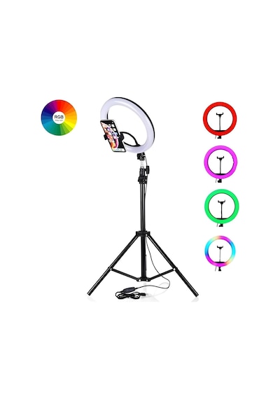 Tr Rgb Ring Light 37 Renk Modu 10'' Led Selfie Işığı, Tripod Standlı, Telefon Tutuculu, Bluetooth Kumandalı, 3