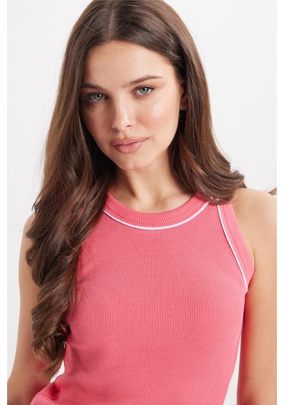 Tudors Kadın Slim Fit Dar Kesim Pamuklu Askılı Bisiklet Yaka Biyeli Pembe Crop Atlet-50981
