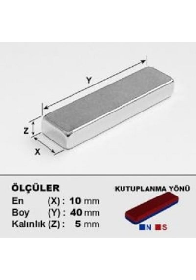 Neodyum Mıknatıs 40x10x5 Mm 5 Adet