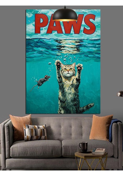 "paws" Patiler Yazılı Komik Kedi Dekoratif Kanvas - Mdf Ahşap Tablo