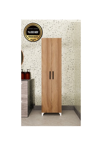 Long I 2 Kapaklı Raflı Çok Amaçlı Dolap Banyo Balkon Kiler Mdf Ceviz