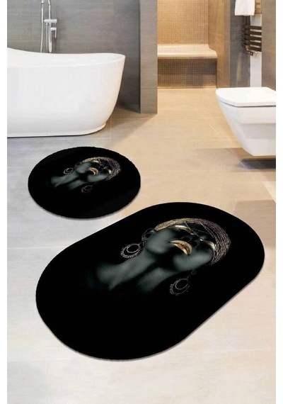 Siyah Arap Kızı Banyo Halısı Klozet Oval Paspas Seti Bs071n11