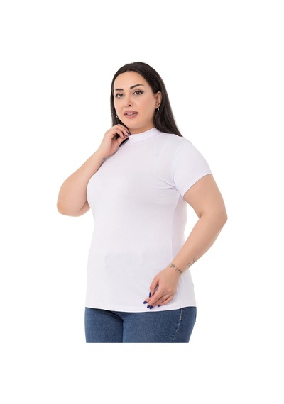 Disentis Büyük Beden Yarım Balıkçı Kısa Kollu Viskon Beyaz Body Beyaz