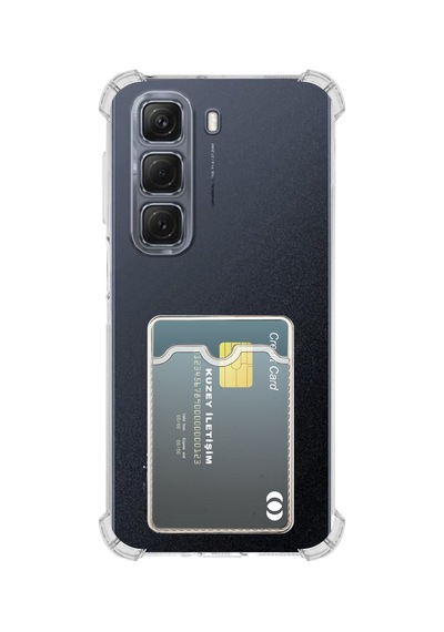 İnfinix Hot 50 Kapak İle Uyumlu Kamera Korumalı Kartlıklı Darbe Emici Özellikli Şeffaf Silikon Kılıf