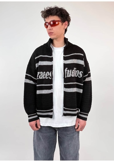 Zaee Studio Stripe Knit Crop Boy Triko Ceket gri