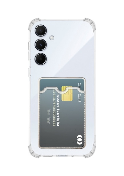 Samsung Galaxy A56 İle Uyumlu Kapak Kamera Korumalı Kartlıklı Darbe Emici Şeffaf Silikon Kılıf