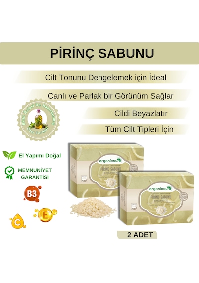 Organicsun Doğal Pirinç Sabunu 140 Gr X 2 Adet Tüm Cilt Tipleri İçin Beyazlatıcı Etkili