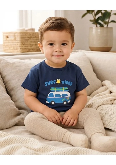 Tuffy Erkek Bebek Mavi Süprem Kumaş Baskılı T-shirt Rahat Kesim