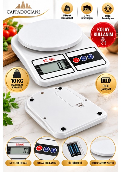 Mutfak Tartısı - Hassas Terazi - Pratik Ve Kolay Kullanım - Türkçe Dil - Dijital Ekran - 1 Gr & 5 Kg Beyaz