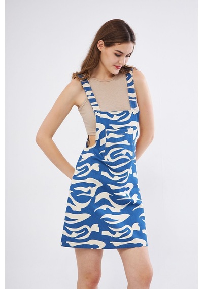 Yıldızistan Kadın Gabardin Salopet Askılı Mini Elbise Saks Mavi Bej 3568214