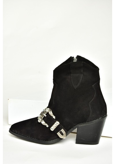 Fox Shoes T380395002 Siyah Süet Taş Detaylı Kadın Bot Siyah-Süet Siyah