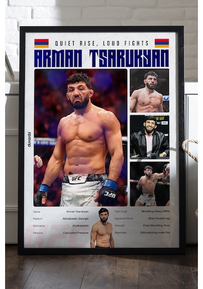 Arman Tsarukyan Ufc Siyah Ahşap Çerçeveli Poster, Dekoratif Dövüş Duvar Tablosu