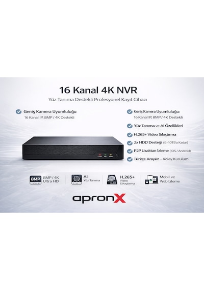 Ax-n116 16 Kanal 4k Nvr Kayıt Cihazı