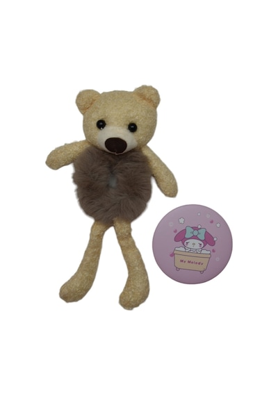 Ayıcıklı Peluş Kız Çocuk Lastik Toka & Ayna Seti Kahverengi
