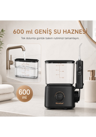 Npo Nicefeel Fc180 Profesyonel 600ml Diş Teli/protez Bakım Ve Ağız Duşu - Siyah