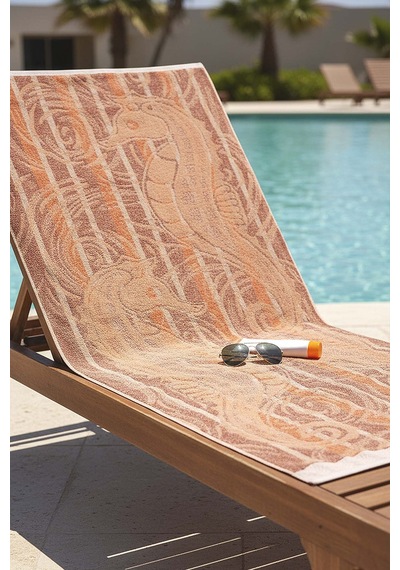 Turuncu Poseidon %100 Pamuklu Plaj Havlusu 70x140 Cm