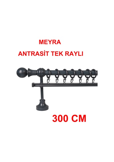 Meyra Demonte Başlıklı Ahşap Rustik Perde Askısı - Tek Raylı -antrasit 300 Cm Antrasit