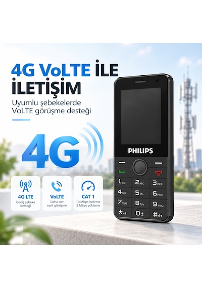 Philips E6808P 4G VoLTE Tuşlu Cep Telefonu 2.4” Ekran 1700mAh Batarya Görüntülü Arama Family Link Asker-Yaşlı-Öğrenci Siyah