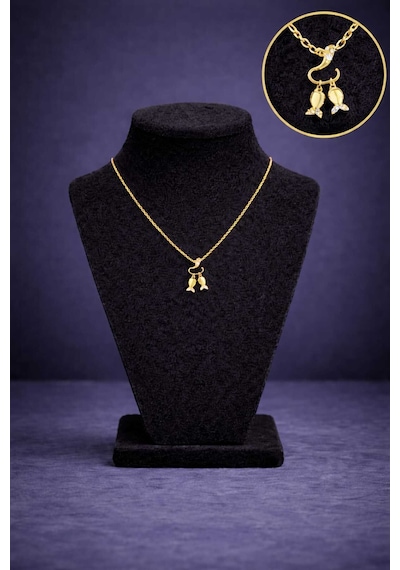 Minimal Taşlı Balık Figürlü Gold Kolye