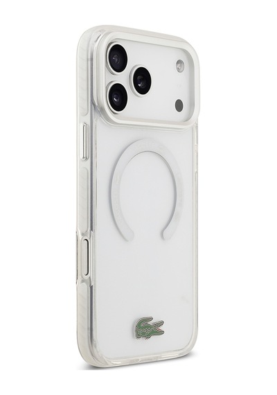 Apple Uyumlu iPhone 17 Pro Max Kılıf Lacoste Lisanslı M-safeli İkonik Timsah Logolu Buzlu Kapak Beyaz Beyaz