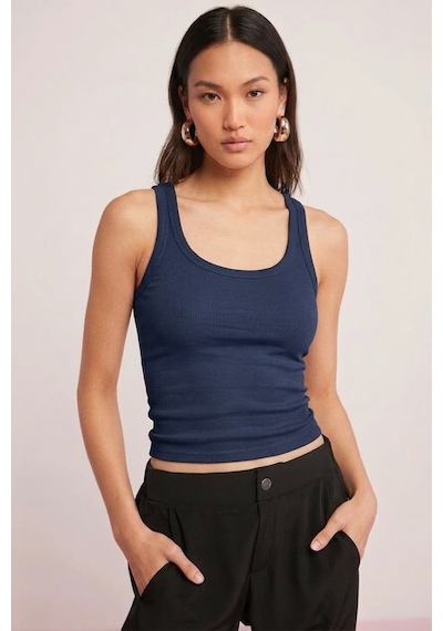 Fit Women Pamuklu Kadın Fitilli Görünümlü Kalın Askılı Basic Atlet 4624-antrasit