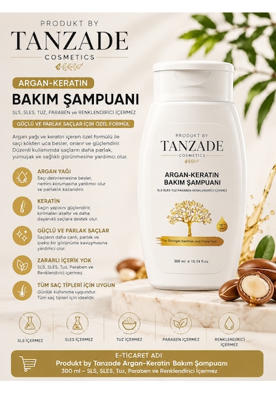 Produkt By Tanzade Argan Keratin Şampuan 300 Ml Onarıcı Ve Güçlendirici Saç Bakım Şampuanı Tüm Saçlar