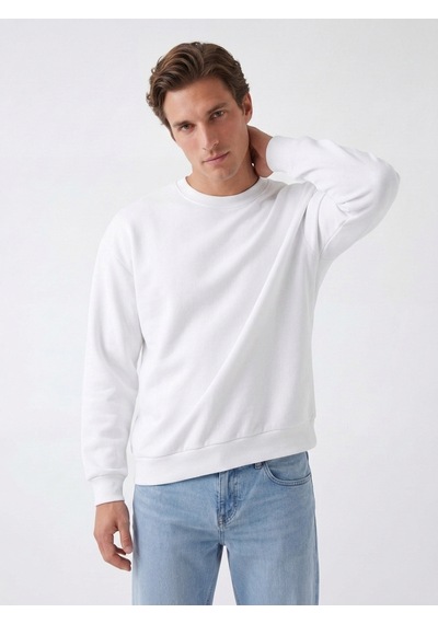 Noux 3 İplik Şardonlu Pamuk Sweatshirt Beyaz