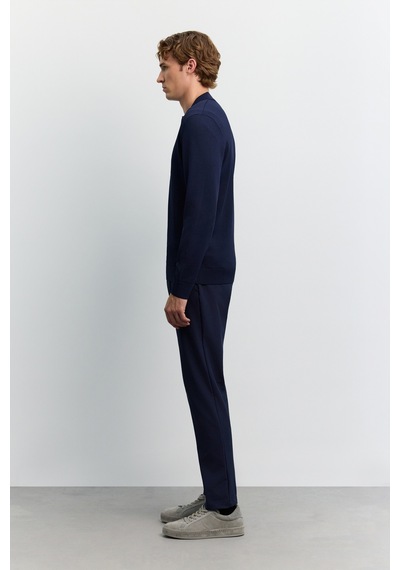 Avva Erkek Lacivert Polo Yaka Fermuarlı Rayon Tüylenmeyen Basic Triko Regular Fit Kazak B005150