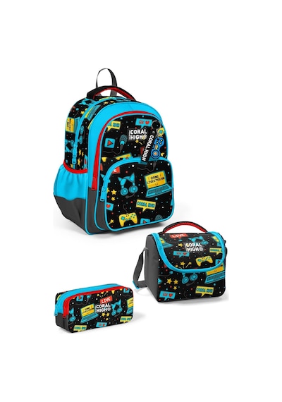 Coral High Kids Siyah Mavi Gamer Desenli 3'lü Okul Çanta Seti Set0123659