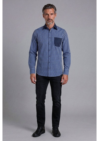 Bisse Lacivert Regular Fit Pamuk Uzun Spor Yaka Torba Gömlek Gmeks252024 E39