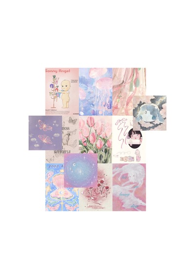 Pembe Mavi Mor Kawaii Sulu Boya Poster Seti Afiş- 12 Adet A5