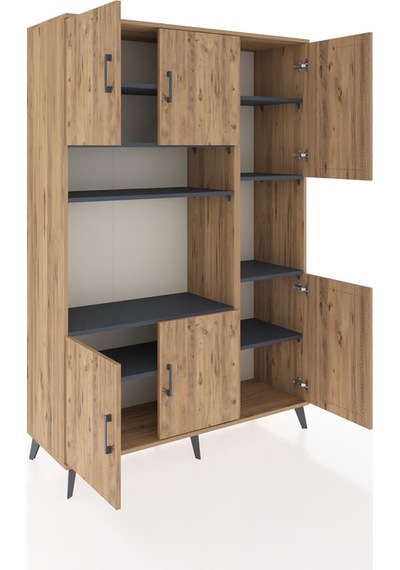 Hyperion Dolap 9 Raflı 6 Kapaklı 132x44x195 Çam-çam/antrasit Çam