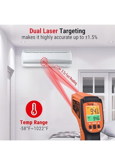 Thermopro Tp450 Endüstriyel Kızılötesi Lazer Termometre, -50 C İle 550 C Temassız Isı Ölçer Tabanca, Çift Laz