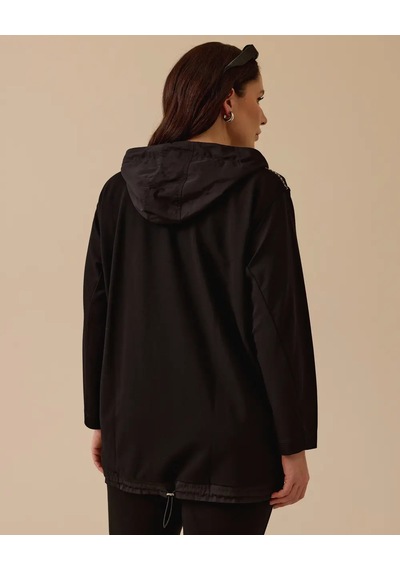 Gala-xi Kadın Oversize Kapüşonlu Minimalist Ceket - Günlük Kullanım Siyah