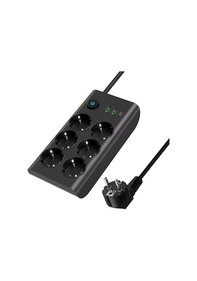 3680w Anahtarlı Akım Korumalı 6'lı Grup Priz - 2x Usb-a Ve 2 X Type-c Girişli 2 M
