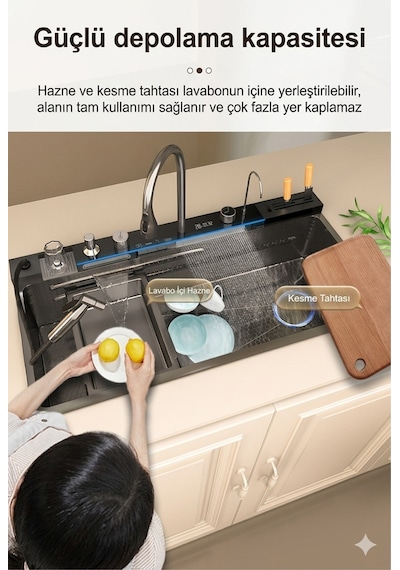 Lüx Dijital Akıllı Eviye Seti Premium Black Akıllı Mutfak Evyesi- 100x46 Cm Çok Fonksiyonlu Siyah Lüx Dijital Akıllı Eviye Seti Premium Black Akıllı Mutfak Evyesi- 100x46 Cm Çok Fonksiyonlu Siyah
