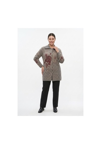 Onno Style Women Ekose Gül Pike Desenli Çelik Örgü Kadın Triko Kaban Gri