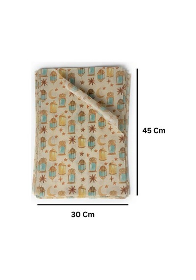 Ramazan Kandil Temalı Pelur Kağıdı, İftar Hediye Paketleme Kağıdı, 18 G/m - 30x45 Cm, 12 Adet, Krem