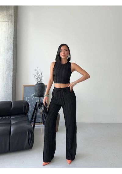 Modalima Siyah Halter Fitilli İkili Takım Çok Renkli Modalima Siyah Halter Fitilli İkili Takım Çok Renkli