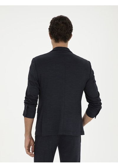 Cacharel Koyu Lacivert Slim Fit Mikro Desenli Yün Karışımlı Ceket