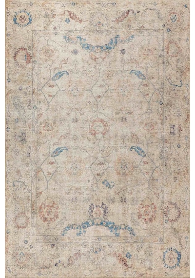 Relic Bej / Mavi Vintage Dokulu Klasik Desenli Dokuma Tabanlı Şönil Halı Al 476 Bej - Mavi