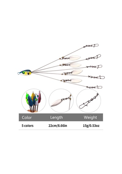 Valkyrie 5'li Alabama Rig 5 Kollu Fırdöndülü Levrek Şemsiyesi 16.8g 22cm Spinner Kaşıklı Sahte Yem Sistemi