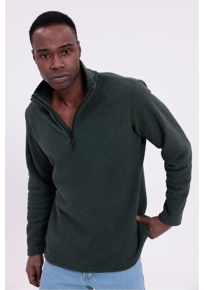 Freemen Erkek Fit Dik Yaka Yarım Fermuarlı Sweatshirt Polar Haki