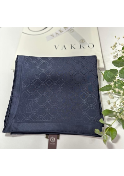 Vakko 90x90 Jakarlı Saf İpek Eşarp - 05493 - 68x200 / Lacivert Lacivert
