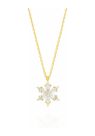 Çekirdekjewelry Altın Kaplama Kar Tanesi Kolye Işıklı Kutulu, Zirkon Taşlı Şık Kadın Kolye Sarı